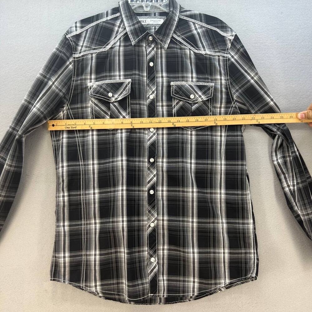BKE Button Down Shirt Men's Size L Black White Plaid Athletic Fit Western - Picture 4 of 14